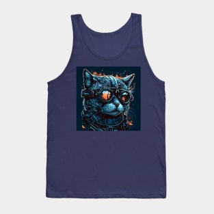 Blue steampunk cat drawn Tank Top